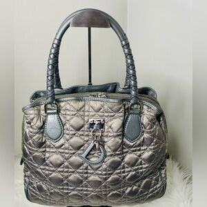 Lady Dior Quilted Large Satchel in Metallic Silver. Vintage snd Authentic.